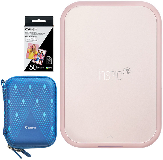 캐논 인스픽 P2 포토프린터 휴대용 + 인화지 60매 + 케이스 랜덤발송 세트, PV-223, 로즈골드