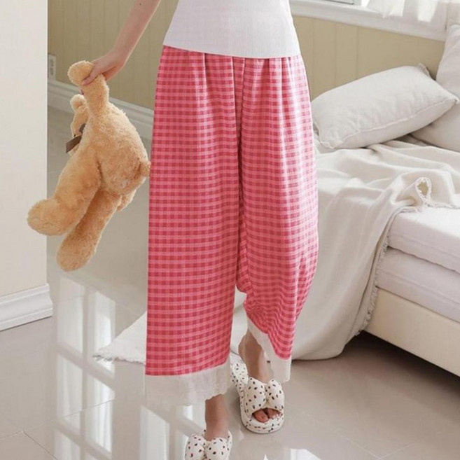 Zanaba女款可愛格紋泡泡紗鬆緊睡褲 264505