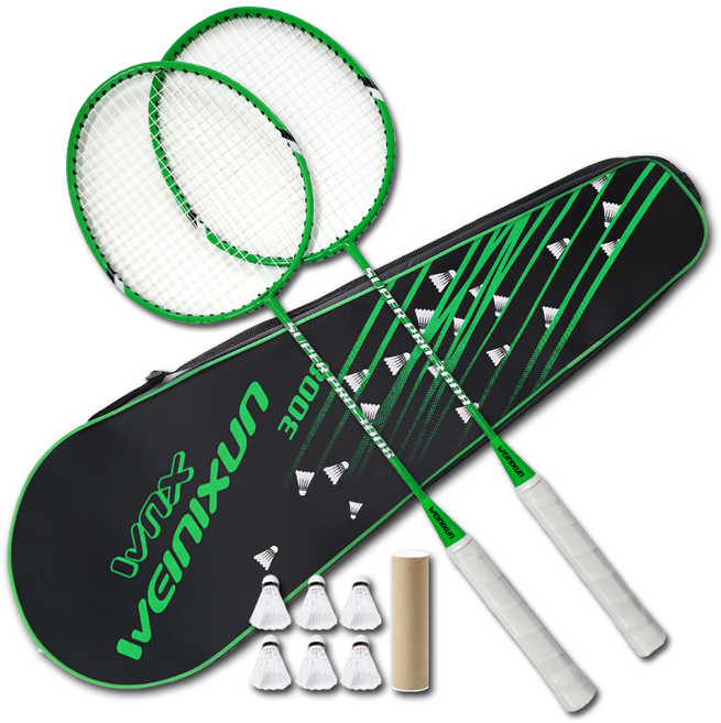 보시카 배드민턴 라켓 2p + 셔틀콕 6p + 가방 세트 GN, WNX-3008(GN), 1세트
