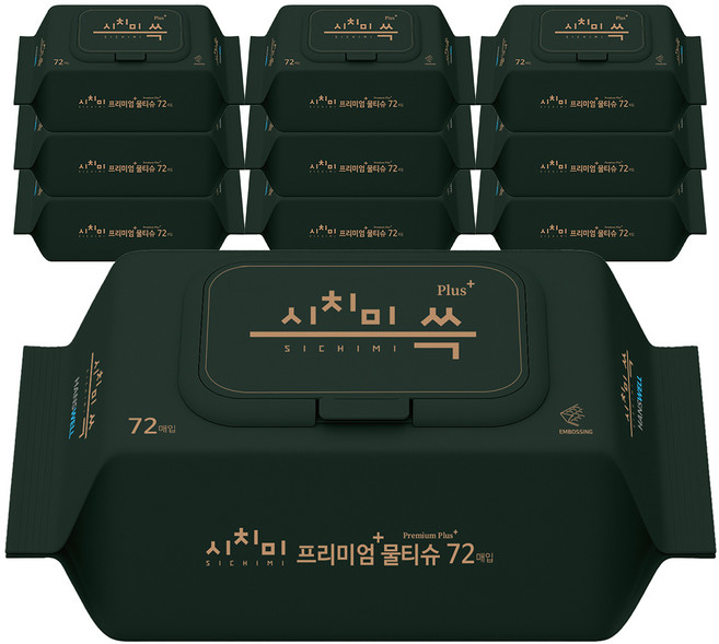 시치미 쓱 그린 플러스 프리미엄 물티슈 캡형, 80g, 72매, 10개