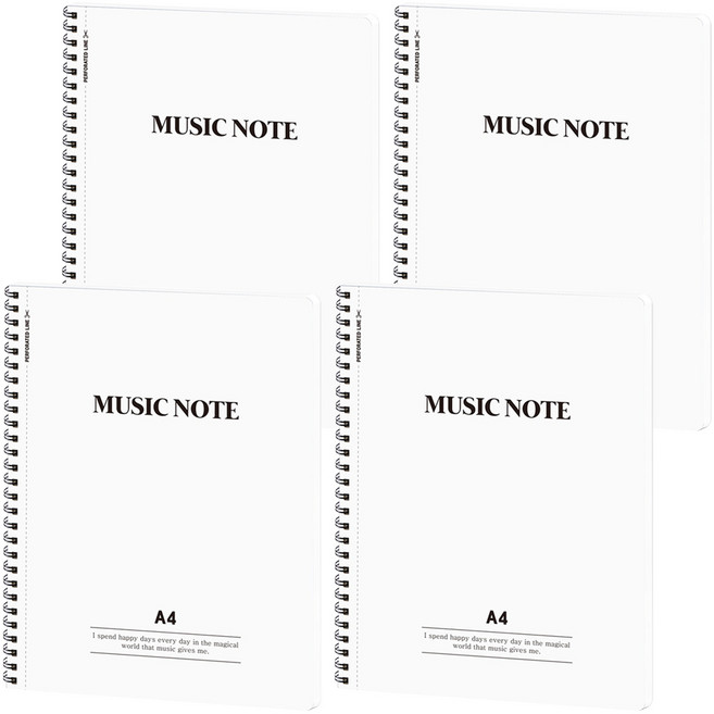 뭉구 A4 절취 음악 노트, 화이트, 4개
