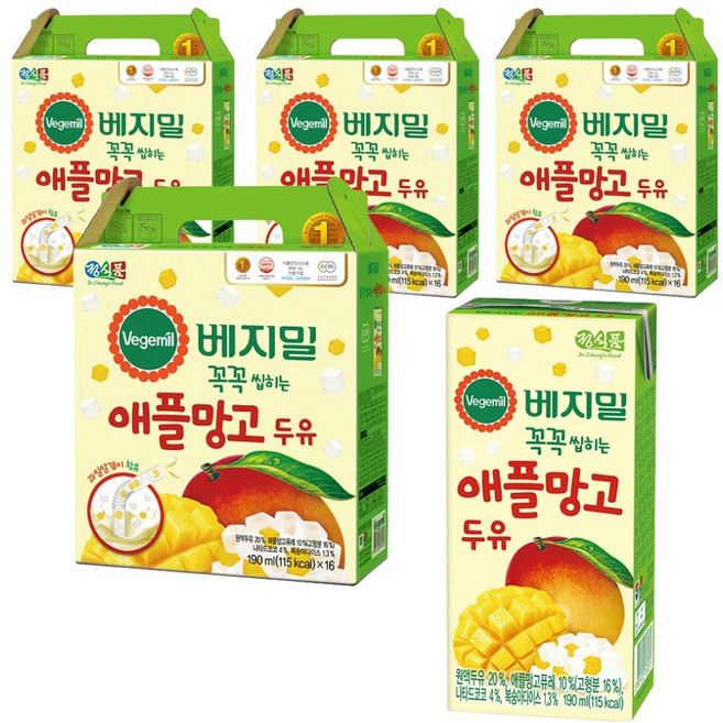 베지밀 과일이 꼭꼭 씹히는 애플망고 두유, 190ml, 64개