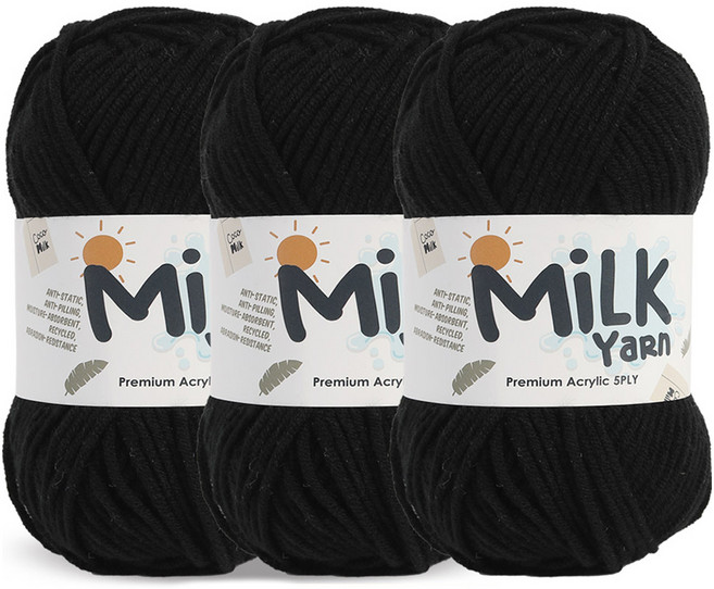 니뜨 밀크얀 뜨개실 50g x 3p + 코튼라벨 세트, 1세트, 18블랙