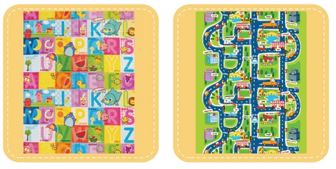 baby mambo 蔓葆 雙面圖款 兒童遊戲野餐地墊 CPP防水膜 PE棉質 防滑防潮, 城市 + 字母 多色