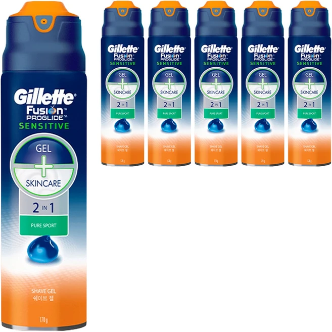 질레트 정품 퓨전 프로글라이드 센서티브 2 in 1 퓨어스포츠 쉐이빙 젤, 170g, 6개 - 쿠팡