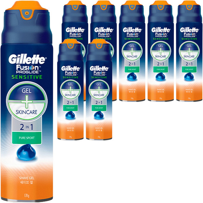 질레트 정품 퓨전 프로글라이드 센서티브 2 in 1 퓨어스포츠 쉐이빙 젤, 170g, 8개
