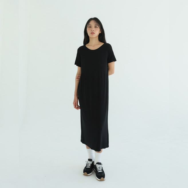 세컨스킨 여성용 통기성 심리스 모달 루즈핏 반팔 원피스