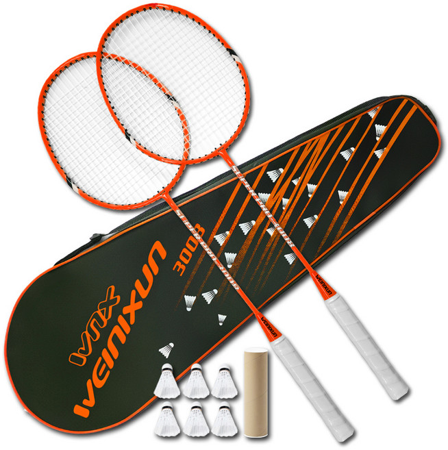 보시카 배드민턴 라켓 2p + 셔틀콕 6p + 가방 세트 OR, WNX-3008(OR), 1세트