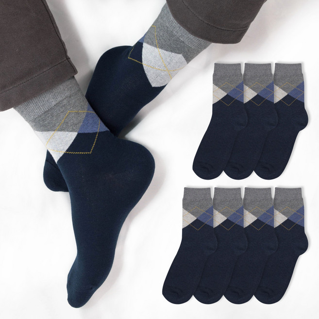 시너싹스 남성용 아가일 정장 중목 양말 7켤레 세트