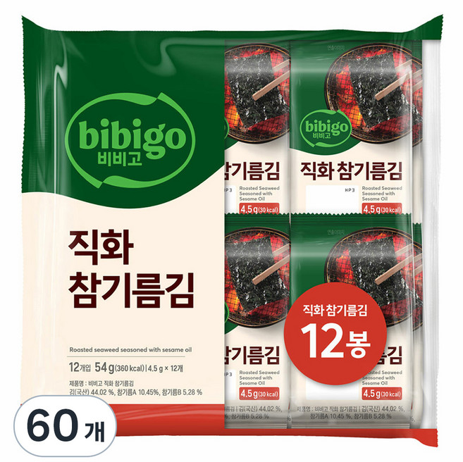 비비고 직화 참기름김, 54g, 5개