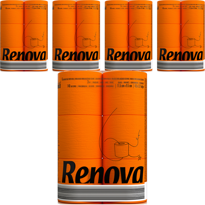 레노바 블랙라벨 컬러 티슈 Orange, 16.1m, 6롤, 5개