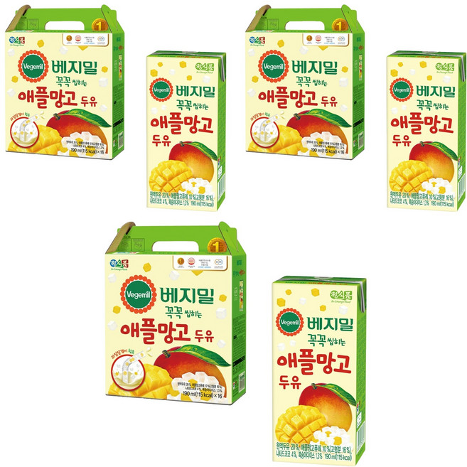 베지밀 꼭꼭 씹히는 애플망고 두유, 190ml, 48개