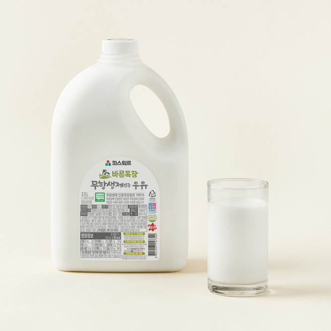 파스퇴르 무항생제 인증 바른목장 우유, 2.3L, 1개