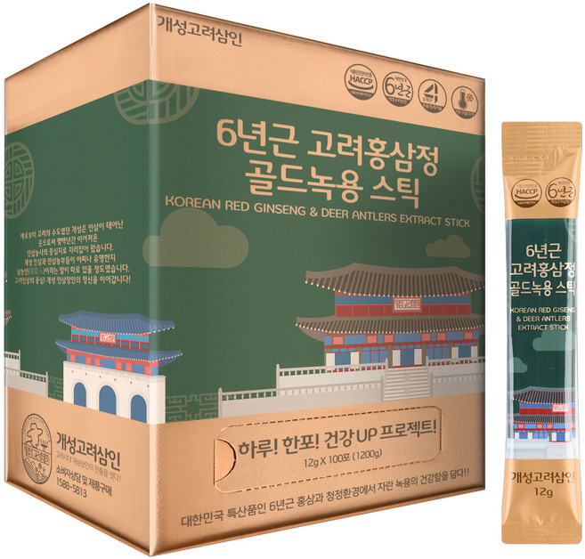 개성고려삼인 6년근 고려홍삼정 골드녹용 스틱 100p, 1.2kg, 1개