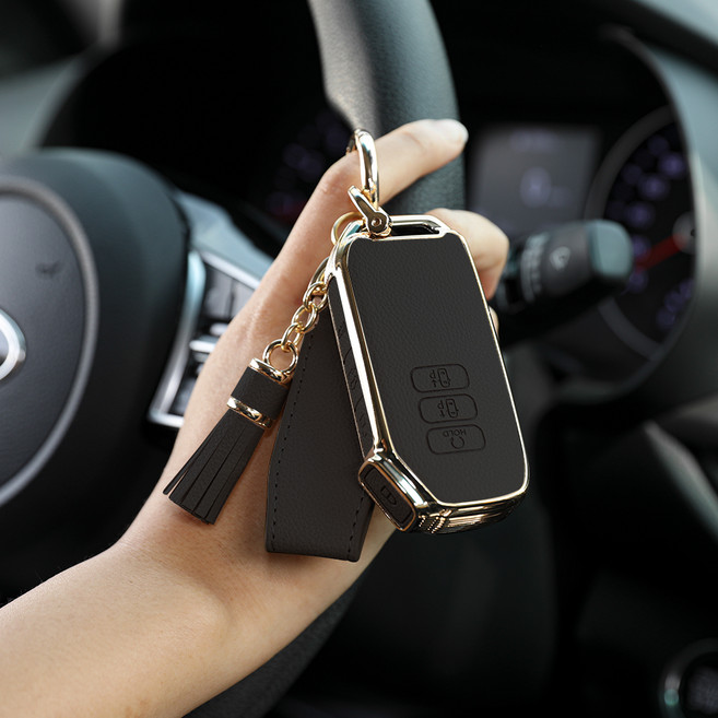 대한오토모빌 자동차 가죽 키케이스 차키커버 키링 키홀더, 블랙, 기아 7버튼/KN-CKAC