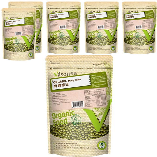 Vilson 米森 100%有機綠豆, 450g, 6包