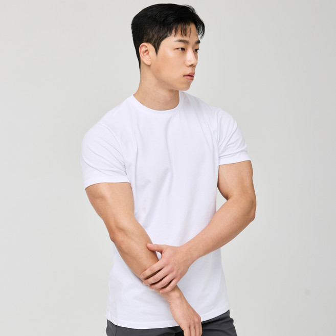 허그본 무지 머슬핏 반팔 티셔츠