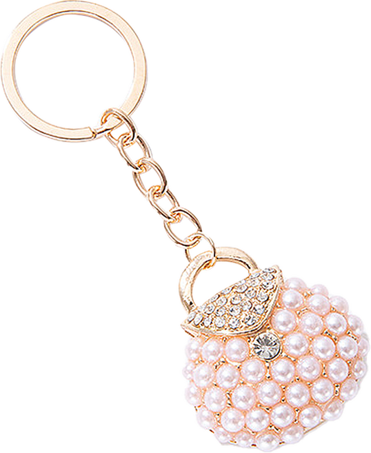 바코젤 진주 큐빅 백참 열쇠고리, 핑크펄, 1개