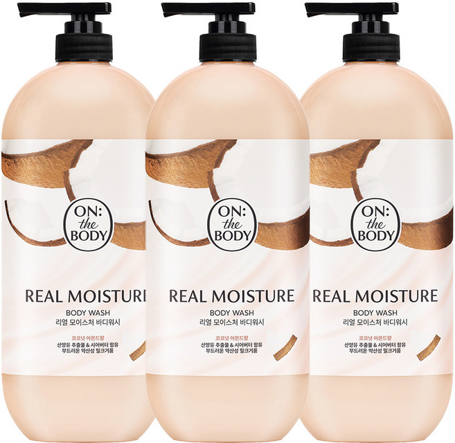 온더바디 리얼 모이스처 바디워시 코코넛 아몬드향, 900g, 3개