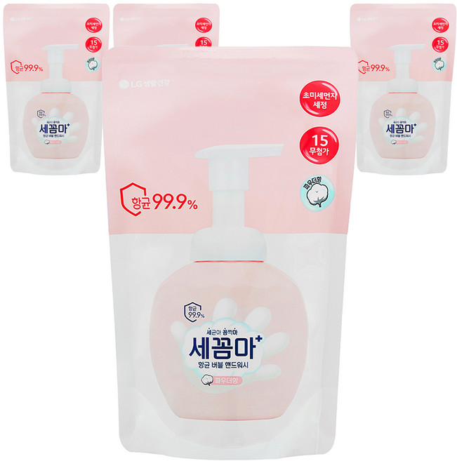 세균아꼼짝마 항균 버블 핸드워시 파우더향 리필, 200ml, 4개