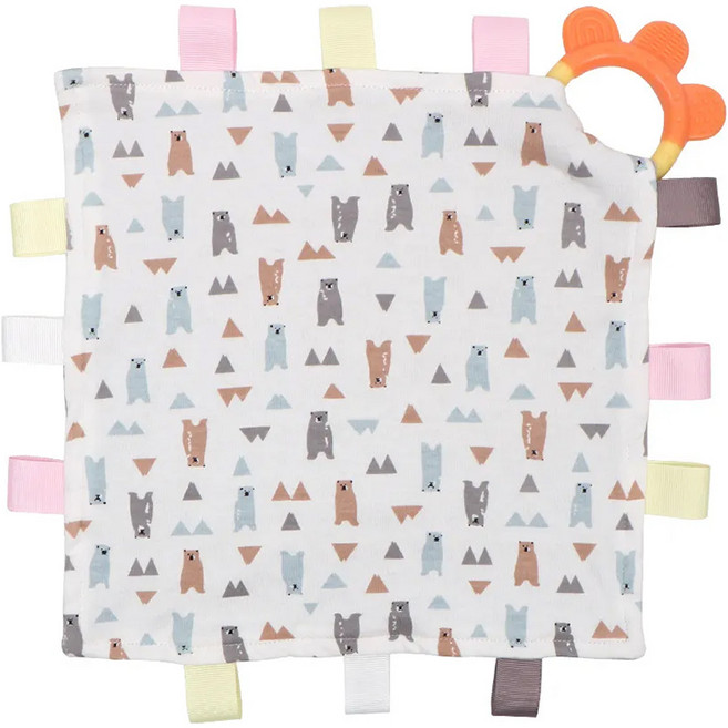 vanibaby 母嬰生活 豆豆絨咬咬安撫巾組, 安撫巾 + 固齒器 + 標籤, 灰色小熊款, 1個