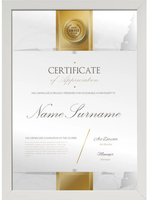 TRENY 原色調A4獎狀證書相框, 白色, 1個