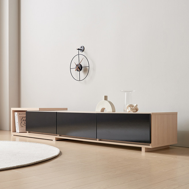 장인가구 피오레 거실장 확장형 방문설치, 메이플 블랙