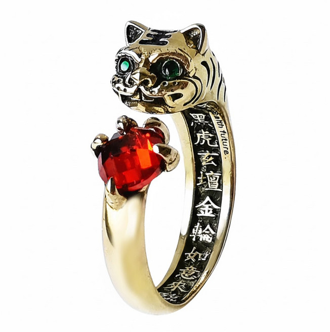 財神小舖 虎爺抱鑽戒指 純銅 硫化處理