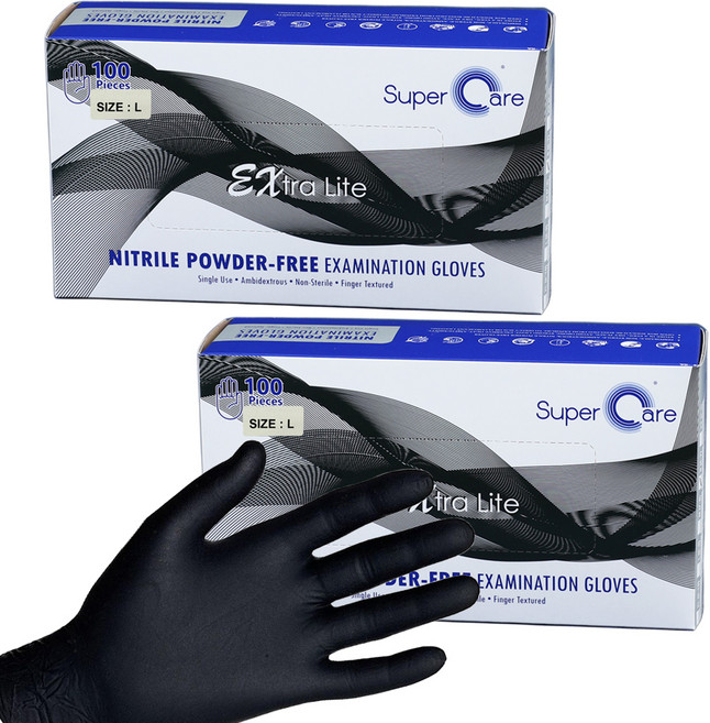슈퍼케어 니트릴 장갑, 블랙, 대(L), 2개