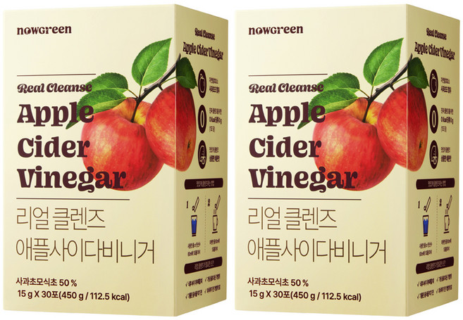 나우그린 정품 리얼 클렌즈 애플사이다비니거 30p, 450g, 2개