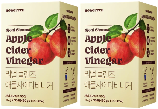 나우그린 정품 리얼 클렌즈 애플사이다비니거 30p, 450g, 2개 - 쿠팡