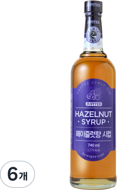쥬피터 헤이즐럿향 시럽, 740ml, 1개, 6개