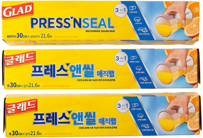 GLAD 佳能 Press'n Seal 神奇保鮮膜 一般型, 21.6m, 3個