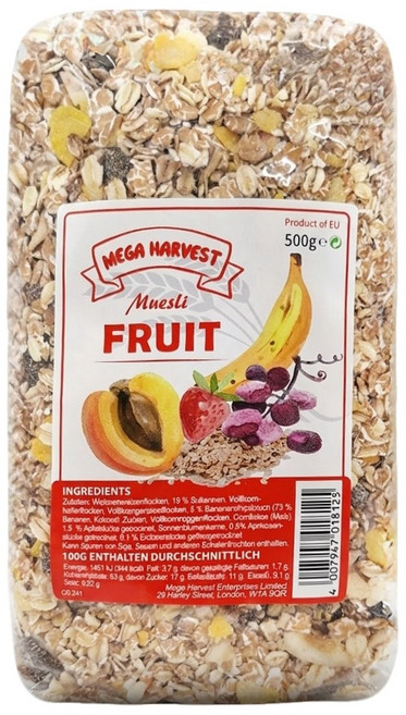 MEGA HARVEST 德國天然什錦水果穀片, 500g, 1包