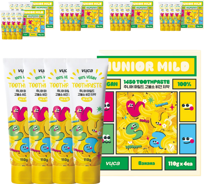 뷰카 주니어 마일드 고불소 비건 치약 바나나향, 110g, 24개