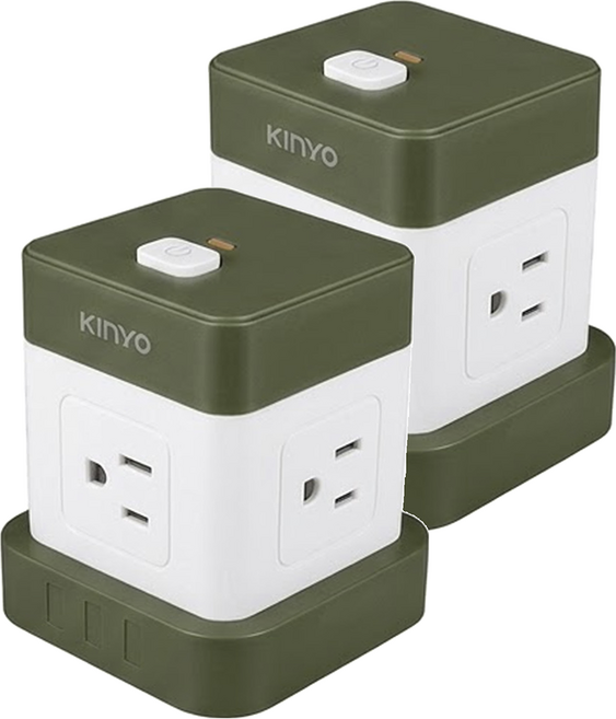 Kinyo 1開4插立方延長線 3孔 83 x 83 x 102mm 380g, 1.2m, 白色 + 黑色, 2條