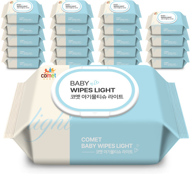 코멧 라이트 아기물티슈 캡형, 40g, 100개입, 20개
