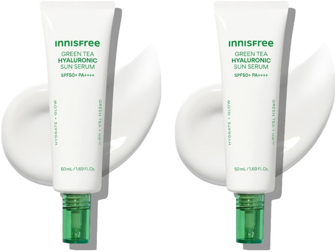 INNISFREE 綠茶玻尿酸保濕防曬精華 SPF50+ PA++++, 50ml, 2個