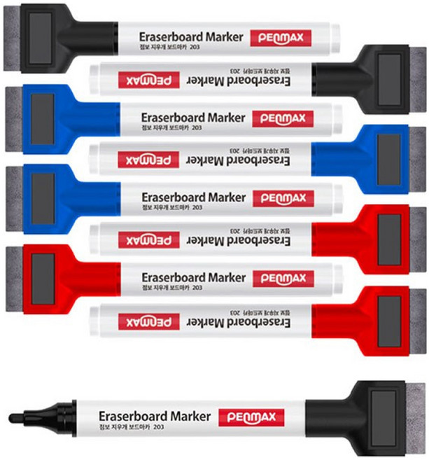 펜맥스 점보 지우개 화이트 보드마카 203, 흑색,청색,적색, 1개