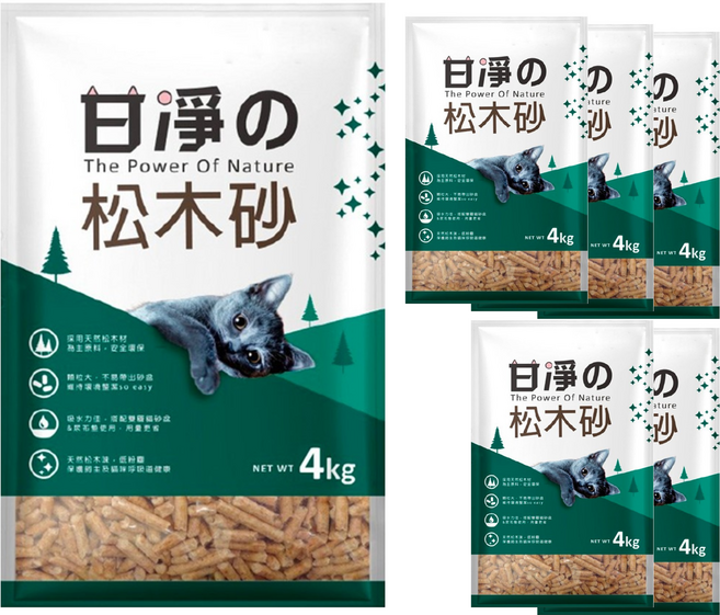 甘淨 貓砂 紮實不易碎 崩解速度快, 4kg, 6袋, 松木