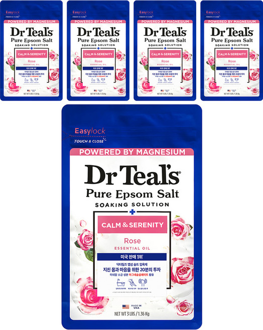 Dr Teal's 純淨瀉鹽牛奶玫瑰入浴劑, 5個, 1.36kg
