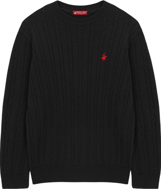 비버리힐스폴로클럽 남녀공용 꽈배기 라운드넥 긴팔 면 니트 CPN7T81