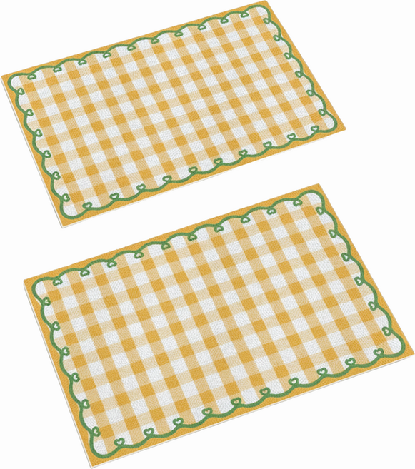 티리티티 체크 방수 테이블 매트, 04 옐로우, 2개, 30 x 40 cm