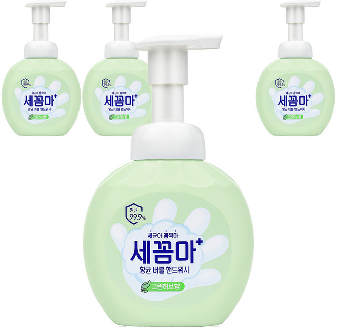 세균아꼼짝마 온더바디 버블 핸드워시 그린허브향, 250ml, 4개