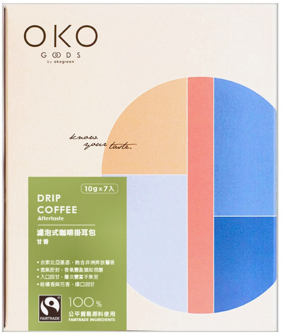 OKO 生態綠 濾泡式咖啡掛耳包 甘香綠, 10g, 7包, 1盒