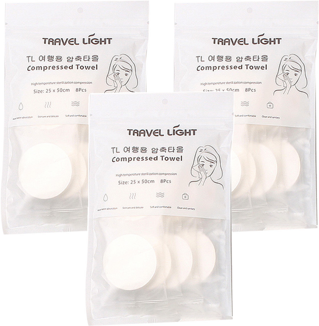 트래블라이트 여행용 압축타올, 8개입, 3개