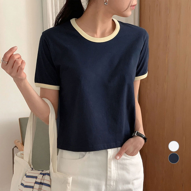 아피나르 여성용 통기성 세미크롭 링거 반팔 티셔츠