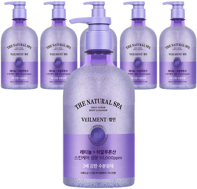 벨먼 스파 수분광채 약산성 스크럽 바디워시 자스민향, 600ml, 6개