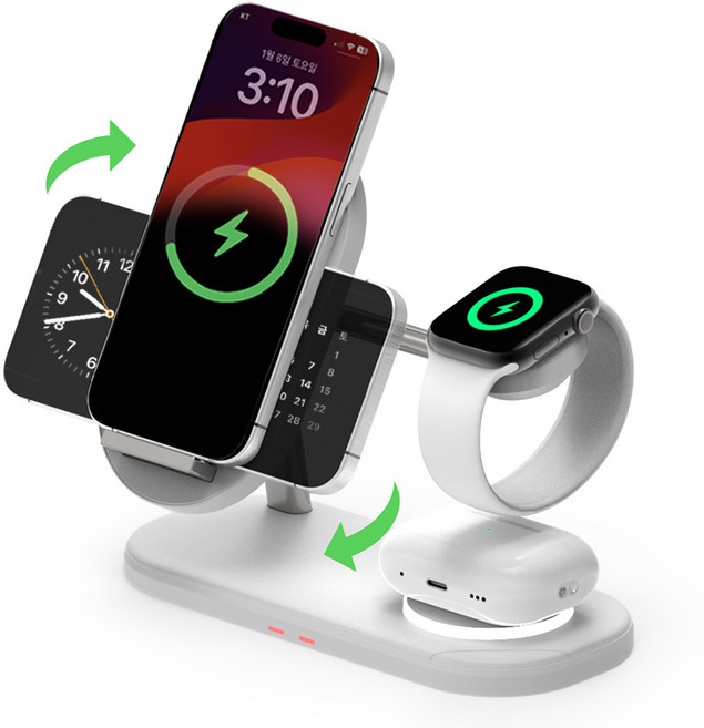 바우아토 맥브리즈 3in1 듀얼 코일 고속 무선충전기 거치대 애플 호환 퓨어화이트 1개