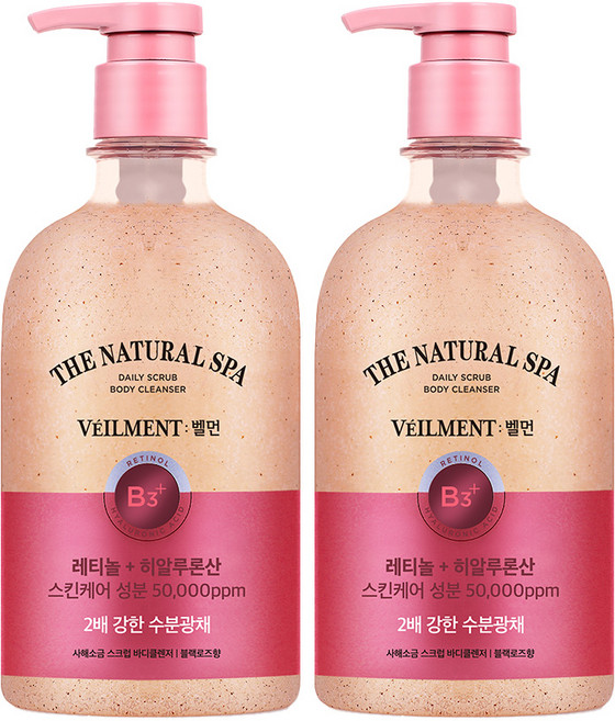 벨먼 스파 수분광채 약산성 스크럽 바디워시 블랙로즈향, 580ml, 2개
